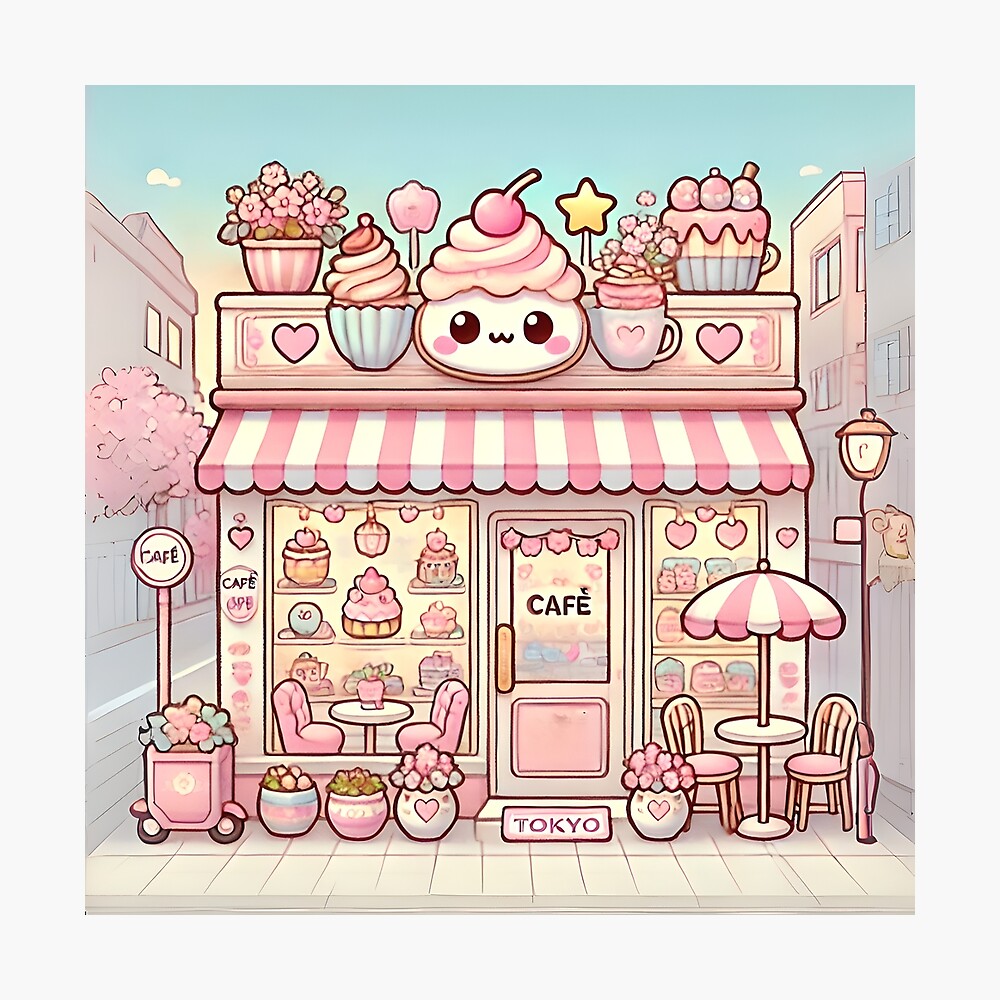 Kawaii Café in Tokyo - Pink Kawaii Coffee Shop Art Poster