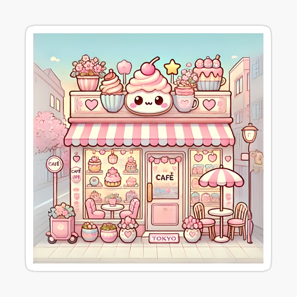 Kawaii Café in Tokyo - Pink Kawaii Coffee Shop Art Poster