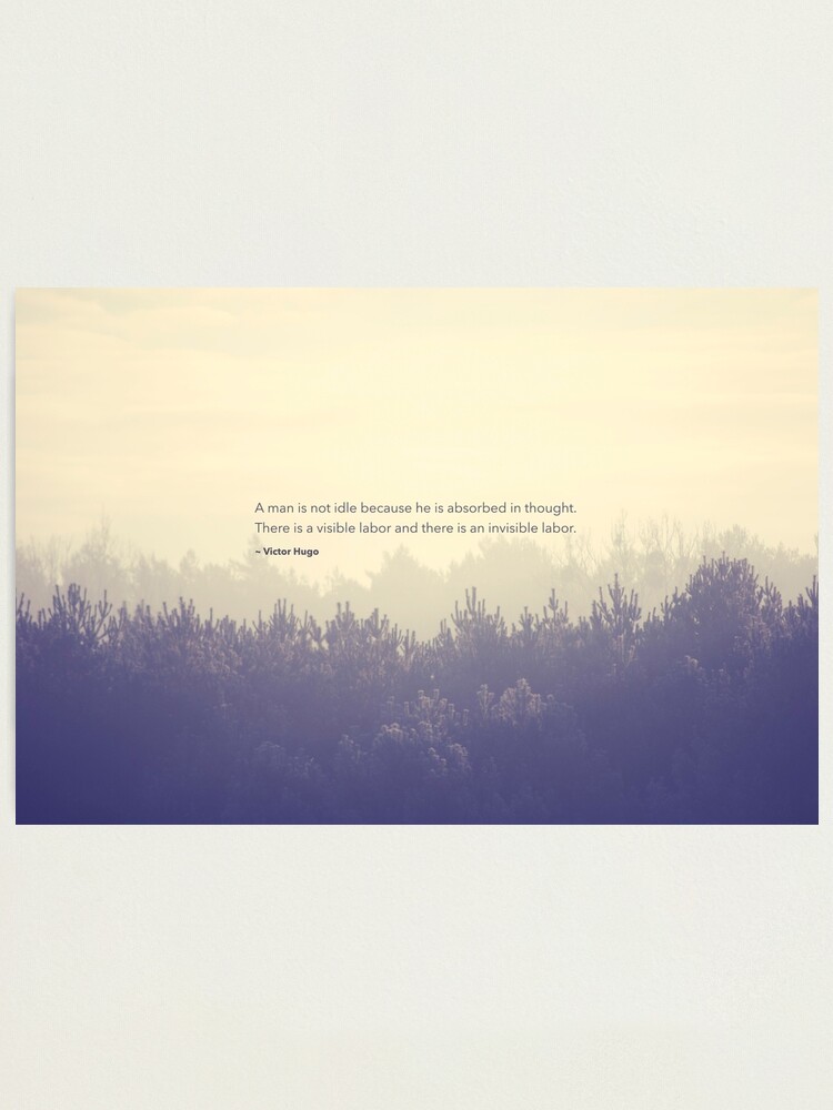 Impression Photo Victor Hugo Citation De Penseur Pacifique Paysage Naturel De Foret Brumeuse En Couleurs Bleu Beige Et Gris Fonce Introversion Words Par Iresist Redbubble