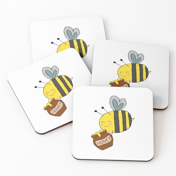 Item preview, Cute Cartoon Bees With Honey Jars on white background designed and sold by sigoisette.