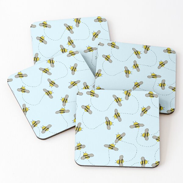 Item preview, Seamless Pattern of Flying Bees with Dotted Trails on Light Blue Background designed and sold by sigoisette.