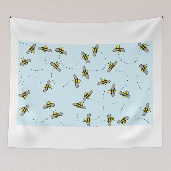 Item preview, Seamless Pattern of Flying Bees with Dotted Trails on Light Blue Background designed and sold by sigoisette.