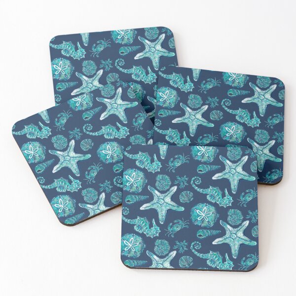 Item preview, Watercolor Shells and Sea Creatures - Original Collection-on Navy Blue designed and sold by PD-Coastal.