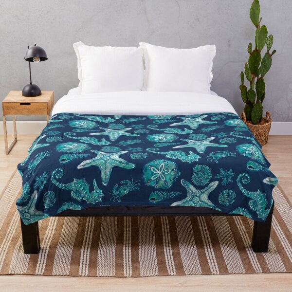 Item preview, Watercolor Shells and Sea Creatures - Original Collection-on Navy Blue designed and sold by PD-Coastal.