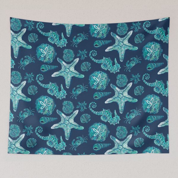 Item preview, Watercolor Shells and Sea Creatures - Original Collection-on Navy Blue designed and sold by PD-Coastal.