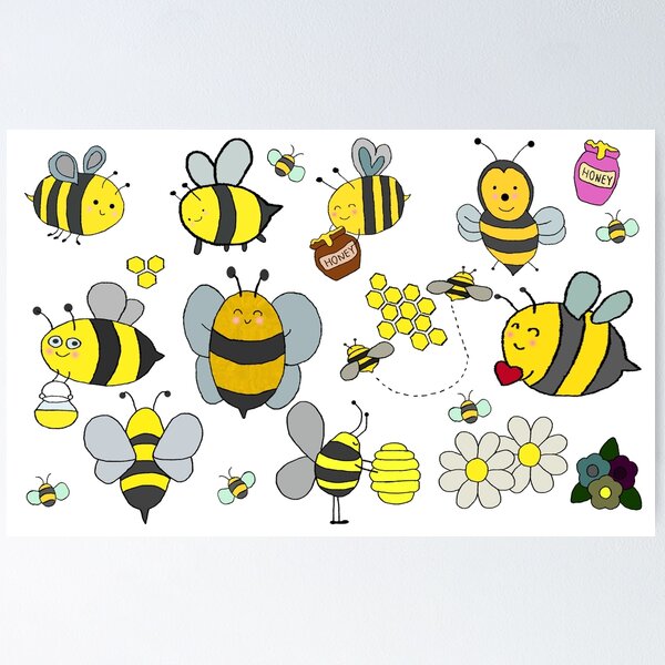 Item preview, collections of Illustrations Cute Cartoon Bees With Honeycombs and Flowers isolated on white designed and sold by sigoisette.