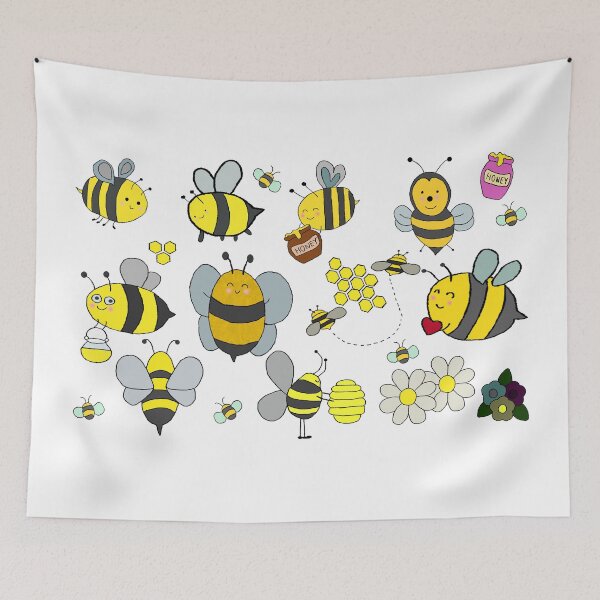 Item preview, collections of Illustrations Cute Cartoon Bees With Honeycombs and Flowers isolated on white designed and sold by sigoisette.