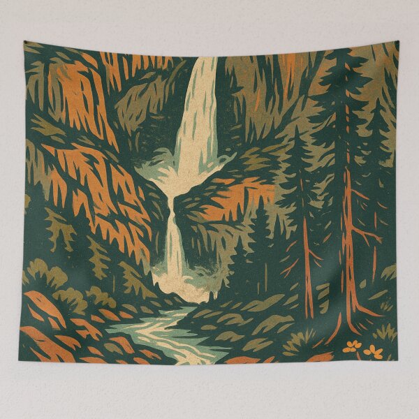Item preview, Yosemite Falls Color Linocut Print designed and sold by ~ Roodpart ~ Owen White.