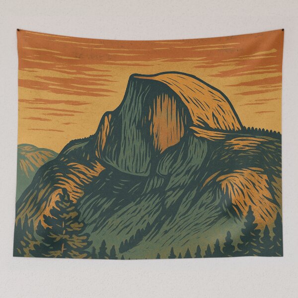 Item preview, Half Dome Colored Linocut Print designed and sold by ~ Roodpart ~ Owen White.