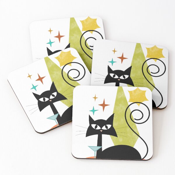Item preview, Mid Century Cat Sitting & Sipping designed and sold by dreamprint.