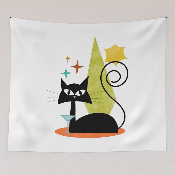 Item preview, Mid Century Cat Sitting & Sipping designed and sold by dreamprint.