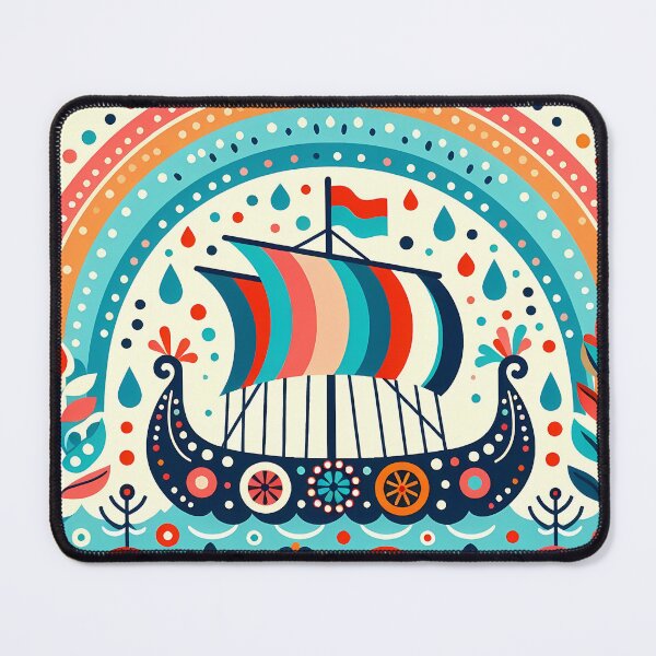 Item preview, Scandinavian Folk Art Viking Ship – Ocean Teals, Rainy Skies, and Nordic Spirit by heidiannemorris designed and sold by FOLK ART FUSION by heidiannemorris.