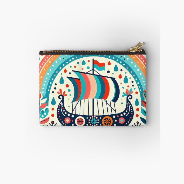 Item preview, Scandinavian Folk Art Viking Ship – Ocean Teals, Rainy Skies, and Nordic Spirit by heidiannemorris designed and sold by FOLK ART FUSION.