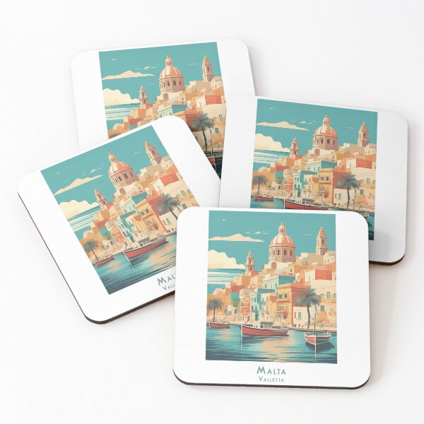 Item preview, Retro Vintage Colorful Malta Poster – Valletta Harbor & Mediterranean Architecture designed and sold by pod24.