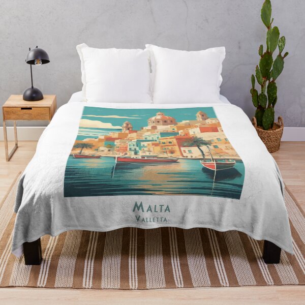 Item preview, Retro Vintage Colorful Malta Poster – Valletta Harbor & Mediterranean Architecture designed and sold by pod24.