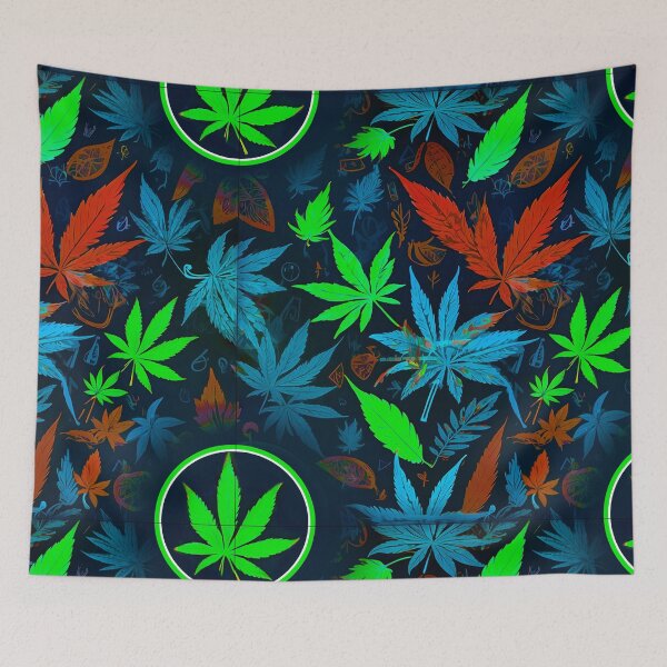 Item preview, Cannabis Pattern Blue Neon Green Leaf Vibes designed and sold by MindWave THC.
