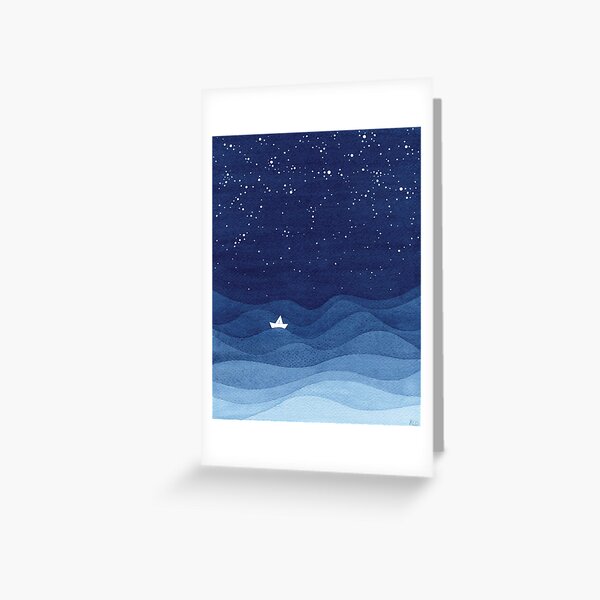 Item preview, blue ocean waves, sailboat ocean stars designed and sold by VApinx.