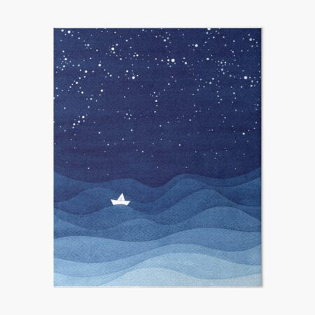 blue ocean waves, sailboat ocean stars Art Board Print