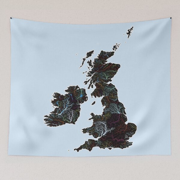 Item preview, UK and Ireland Rivers and Lakes Map, Glasgow colors designed and sold by DreamingBeetle.
