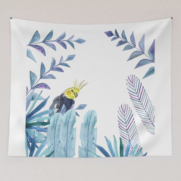 Item preview, Cockatiel with tropical foliage watercolor design designed and sold by Sandra Connelly.