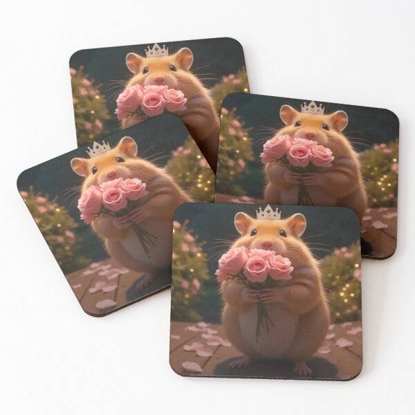 Item preview, Princess Hamster with Crystal Crown Holding Tiny Pink Roses and Rose Petals designed and sold by zanydoodles.