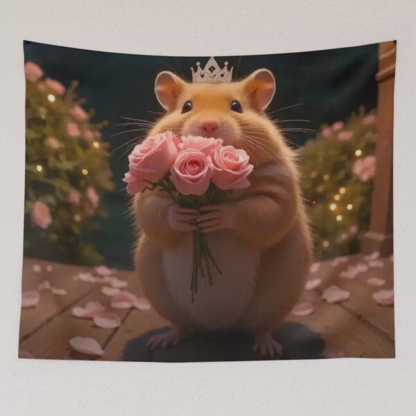Item preview, Princess Hamster with Crystal Crown Holding Tiny Pink Roses and Rose Petals designed and sold by zanydoodles.