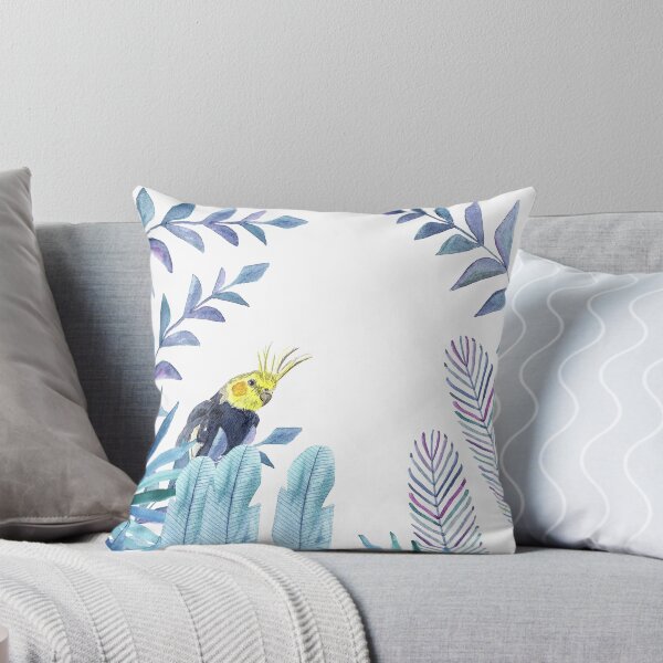 Item preview, Cockatiel with tropical foliage watercolor design designed and sold by Sandra Connelly.