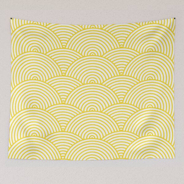 Item preview, Yellow chinese geometric pattern. Curve nautical asian ornament. Abstract circle lines designed and sold by Remioni.