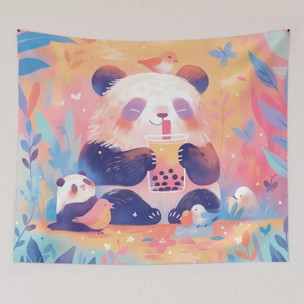 Item preview, Happy Panda drinking boba designed and sold by WoollenLlama.