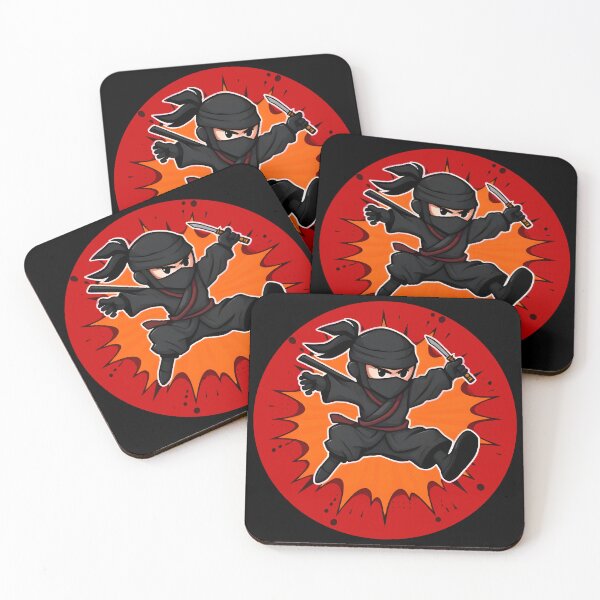 Item preview, Cartoon Ninja Action Art – Dynamic Kunai Warrior in Explosive Red Background designed and sold by BrushRushX.