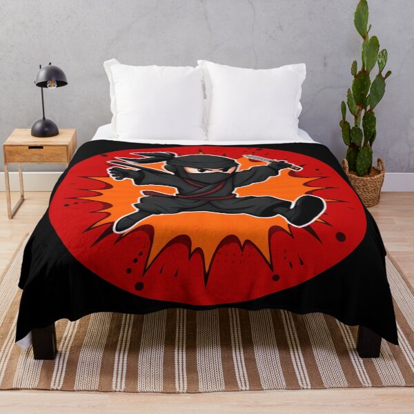 Item preview, Cartoon Ninja Action Art – Dynamic Kunai Warrior in Explosive Red Background designed and sold by BrushRushX.