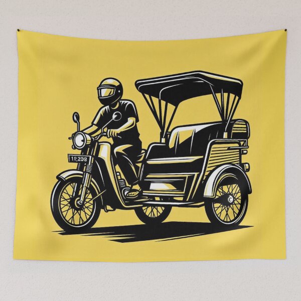 Item preview, AI Art: Vintage Motorized Rickshaw Design - Retro Medan City Charm for Clothing & Accessories designed and sold by knalpot-design.