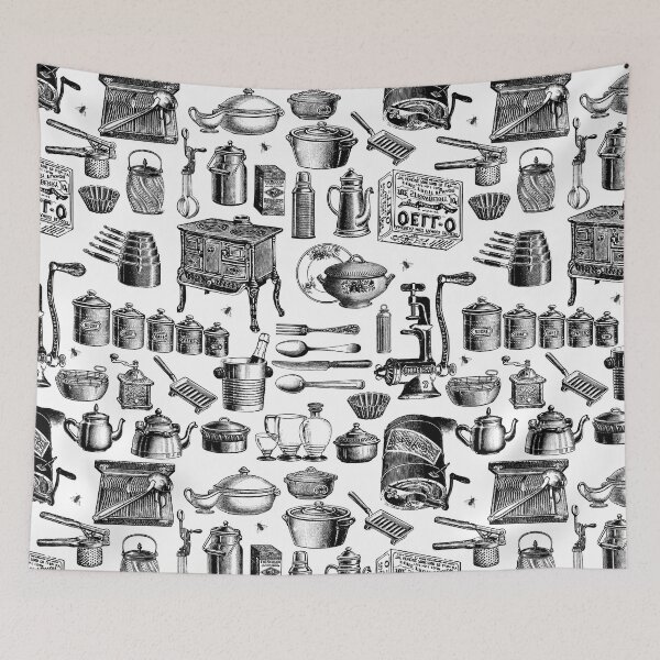Item preview, victorian vintage antique kitchen cookware toile designed and sold by Gossip Rag.