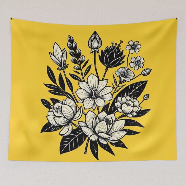 Item preview, AI Art: Black & Yellow Floral Collection from Bangladesh - Unique Design for Flower & Plant Lovers designed and sold by knalpot-design.