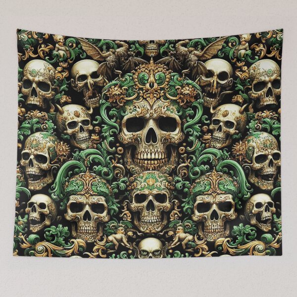 Item preview, Black & Green Baroque: Demonic Opulence Luxury Fashion Art Gothic Metal Haute Couture with Skull Motifs & Dark Glamour BJJ designed and sold by blackdoggdesign.