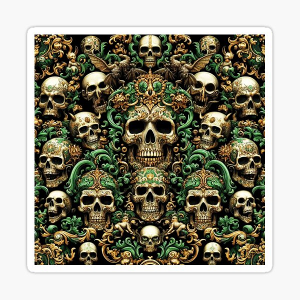 Item preview, Black & Green Baroque: Demonic Opulence Luxury Fashion Art - Gothic Metal Haute Couture with Skull Motifs & Dark Glamour BJJ designed and sold by blackdoggdesign.