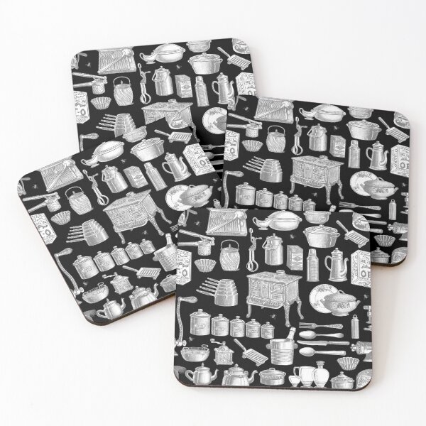 Item preview, victorian vintage antique kitchen cookware toile black designed and sold by Gossip Rag.