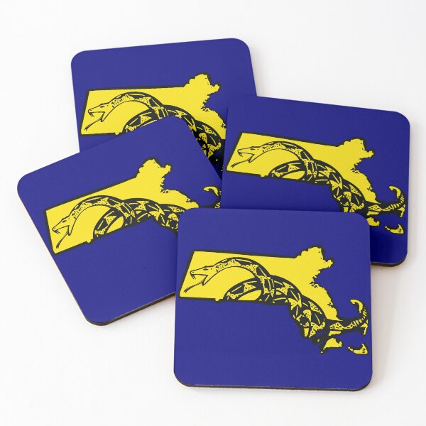 Item preview, MASSACHUSETTS  - Libertarian - Don't Tread On Me Gadsden Snake on MASSACHUSITE BAY STATER Map on Blue default background, #020279 designed and sold by pelagio.