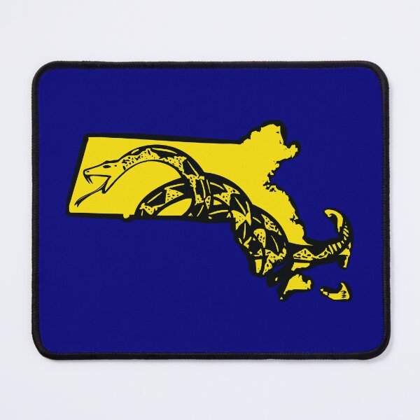 Item preview, MASSACHUSETTS  - Libertarian - Don't Tread On Me Gadsden Snake on MASSACHUSITE BAY STATER Map on Blue default background, #020279 designed and sold by pelagio.