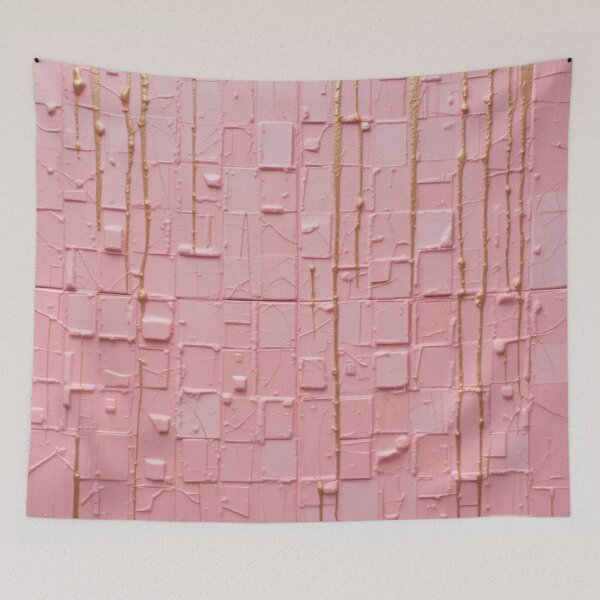 Item preview, Textured pale pink paint and thin shiny gold drips abstract  pattern  designed and sold by zanydoodles.