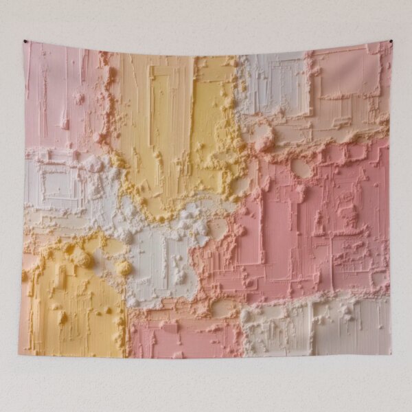 Item preview, Light Pink, yellow and white abstract textured cube painting pattern  designed and sold by zanydoodles.