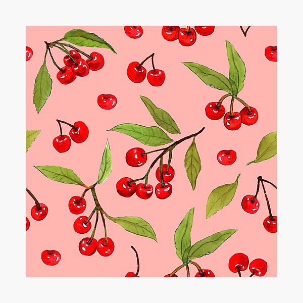 Cherries Pink Summer Pattern Photographic Print