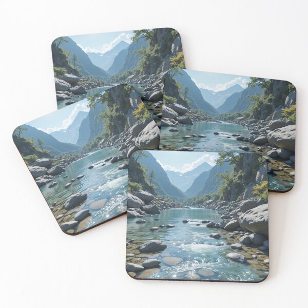 Item preview, serene river flows through a lush mountain valley designed and sold by InezPhotography.