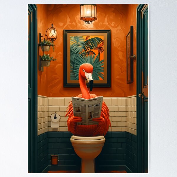 Artikel-Vorschau von Tiertoilette Flamingo genießt tropische Badezimmerroutine mit Stil, designt und verkauft von rivettlihuiq.