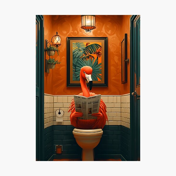 Item preview, Animal Toilet Flamingo Enjoying Tropical Bathroom Routine with Style designed and sold by rivettlihuiq.