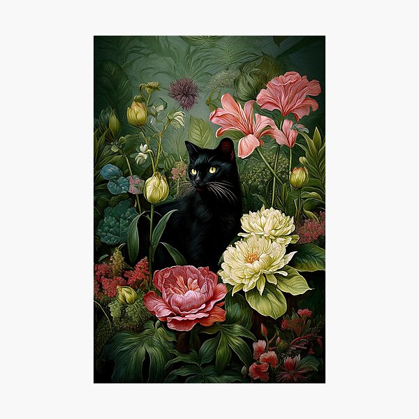 Item preview, Chat noir dans le jardin designed and sold by andreisky.