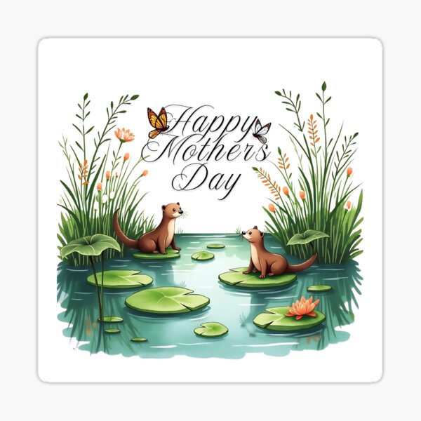 Mothers Day lillypond Watercolor beaver T shirt gift Sticker