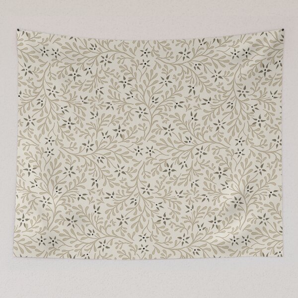 Item preview, Block Print Tiny Daisies – Ecru Linen & Taupe All-Over Pattern designed and sold by wild.geranium.design.