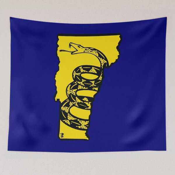 Item preview, VERMONT  - Libertarian - Don't Tread On Me Gadsden Snake on VERMONTER Map on Blue default background, #020279 designed and sold by pelagio.