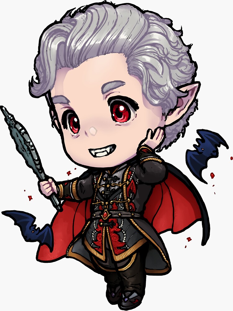 Aperçu 3 sur 3. Sticker avec l'œuvre Astarion Ascensionné S'admirant Chibi créée et vendue par ghostfire.